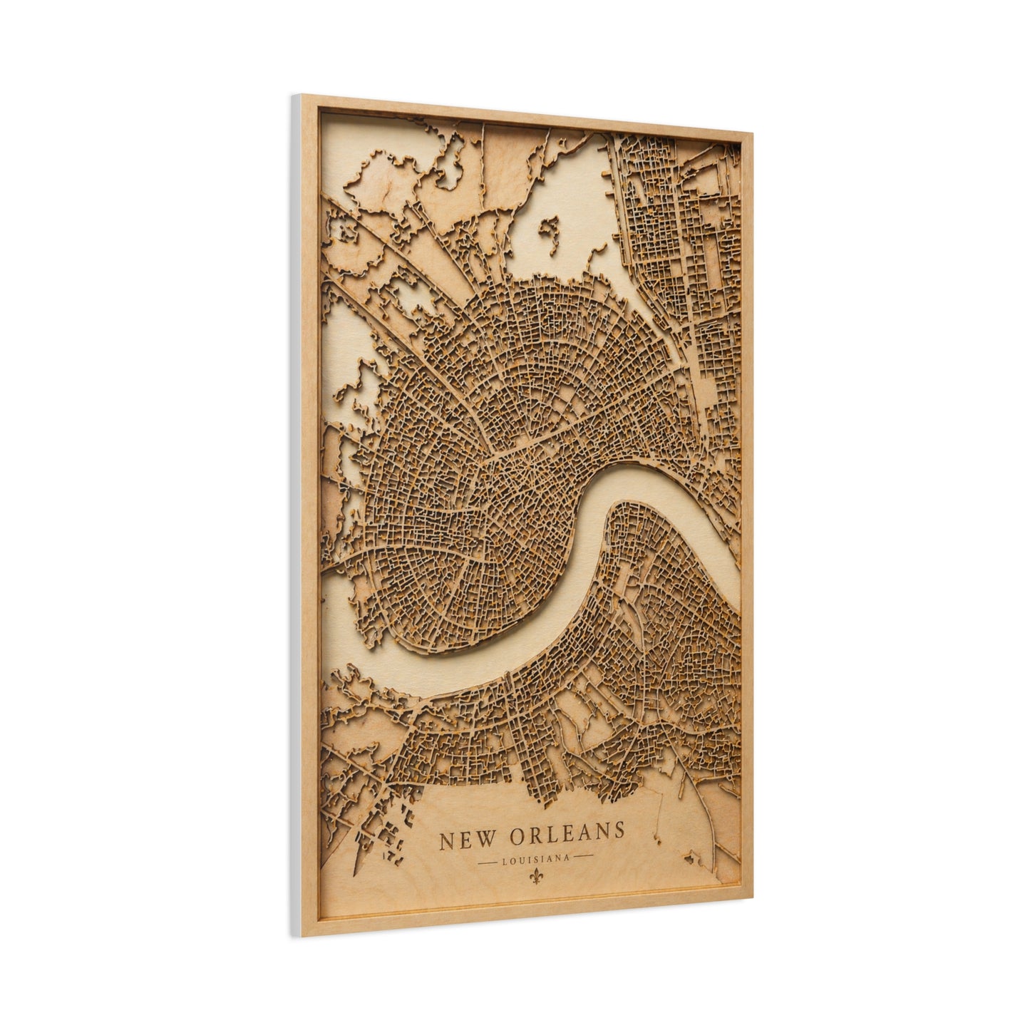 New Orleans Wooden Map Relief Wall Art & Canvas Print