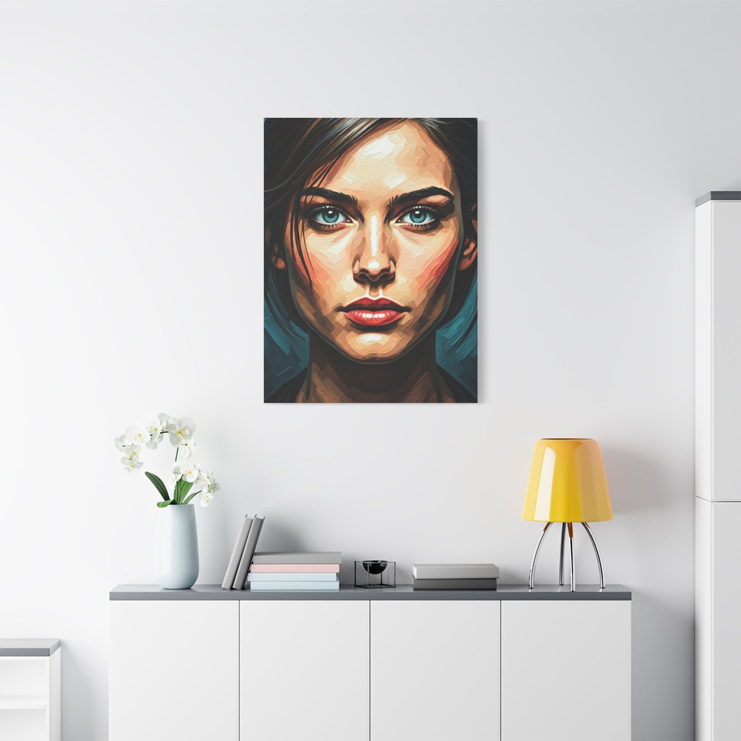 Piercing Azure Gaze Portrait Wall Art & Canvas Print