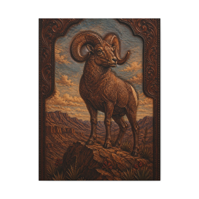 Hand Tooled Bighorn Sheep Southwest Wall Art & Canvas Print