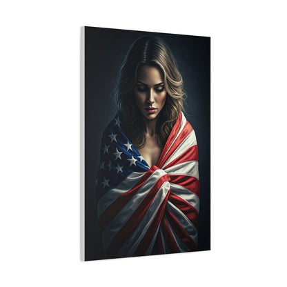 Woman Draped in American Flag Reflection Wall Art & Canvas Prints
