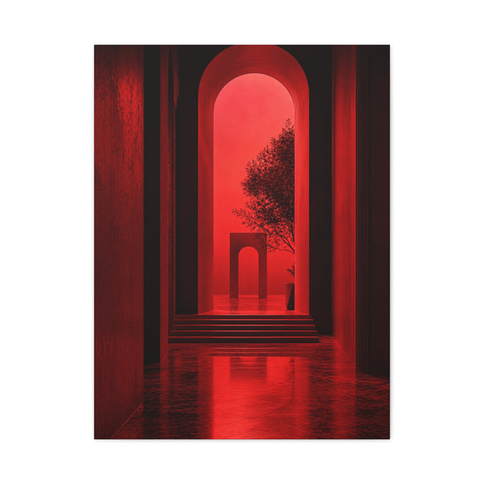 Surreal Crimson Archway Interior Wall Art & Canvas Print