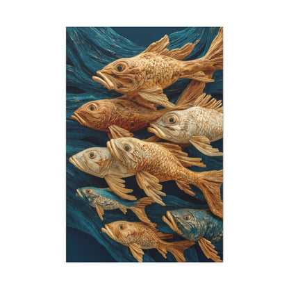 Driftwood School of Fish Relief Wall Art & Canvas Print