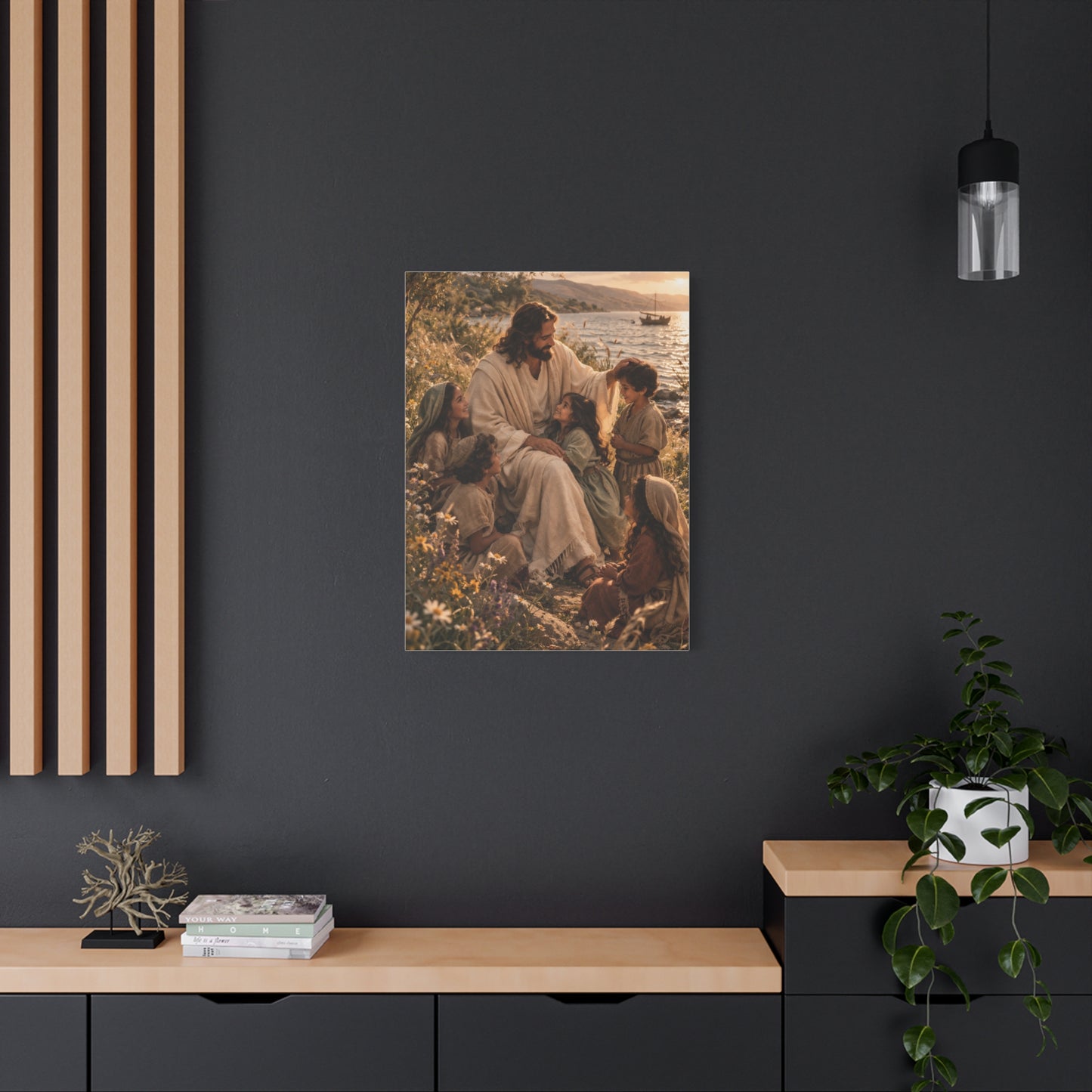 Jesus with Children Coastal Blessing Wall Art & Canvas Print
