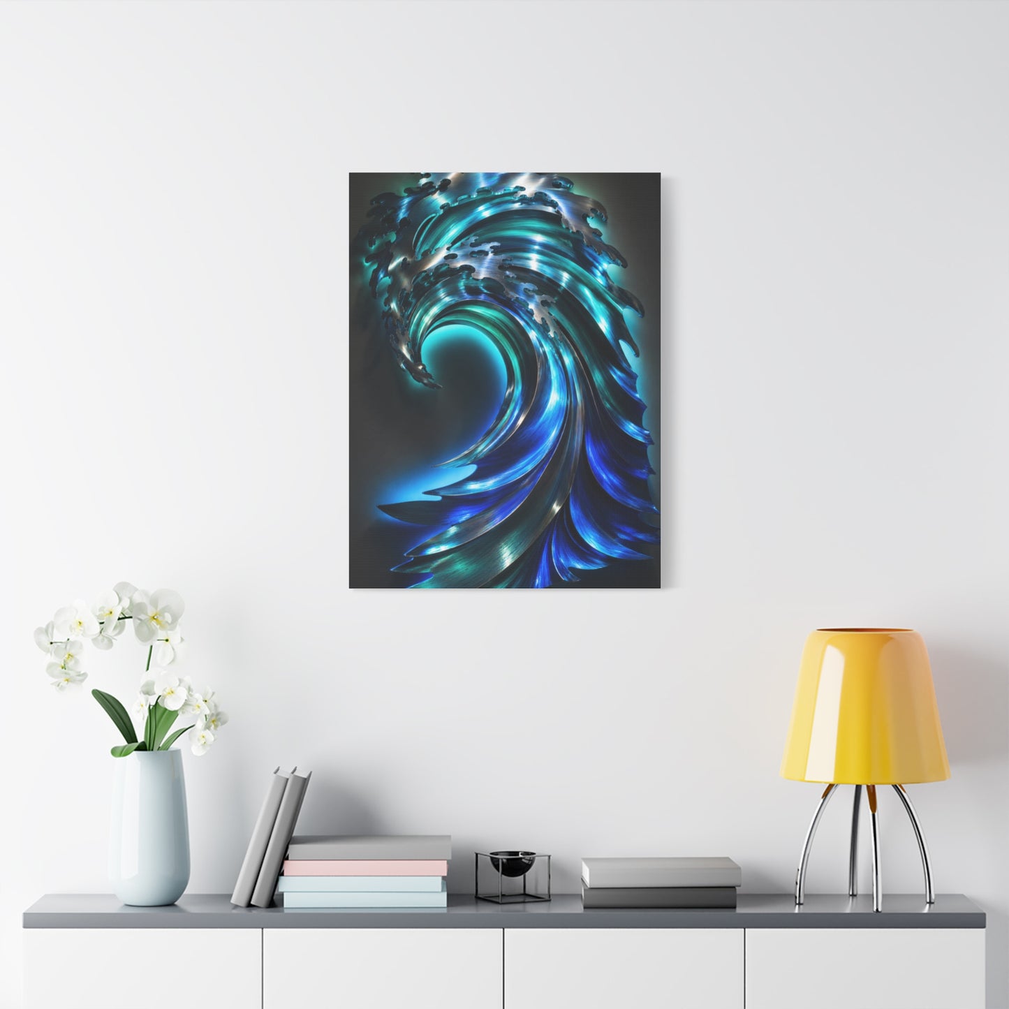 Illuminated Blue Wave Light Sculpture Wall Art & Canvas Print