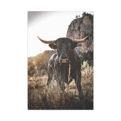 Mountain Cliff Bull Portrait Wall Art & Canvas Print