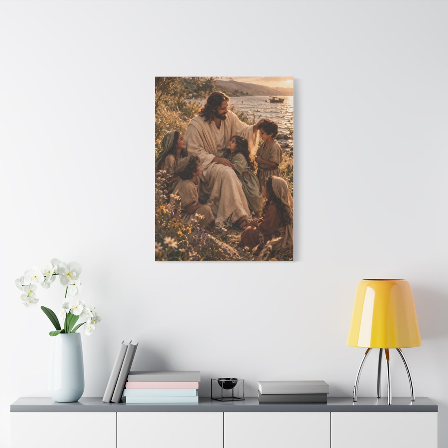 Jesus with Children Coastal Blessing Wall Art & Canvas Print