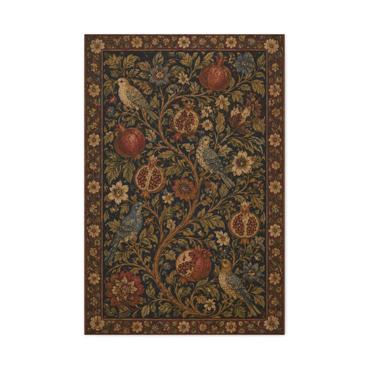 Dark Botanical Pomegranate Heritage Textile Wall Art & Canvas Print