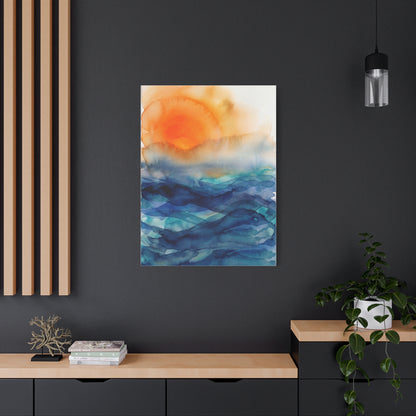 Minimal Orange Sunrise Watercolor Wall Art & Canvas Print