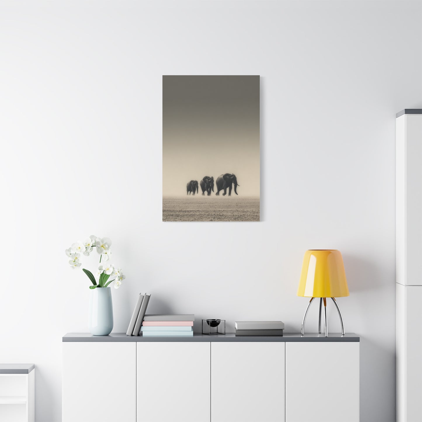 Minimal Elephant Family Dune Crossing Wall Art & Canvas Print
