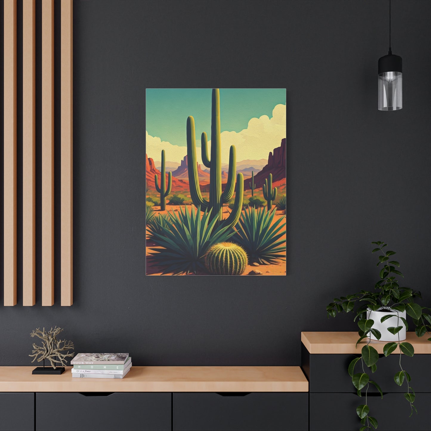 Sunlit Saguaro Desert Illustration Wall Art & Canvas Prints