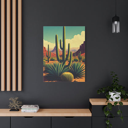 Sunlit Saguaro Desert Illustration Wall Art & Canvas Prints