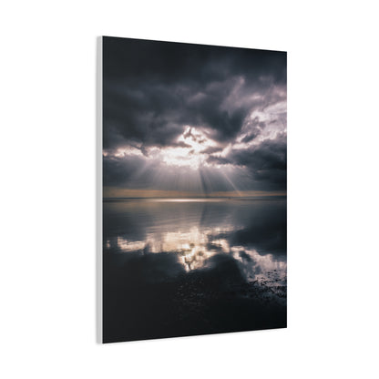 Dramatic Cloud Break Over Calm Ocean Horizon Wall Art & Canvas Print
