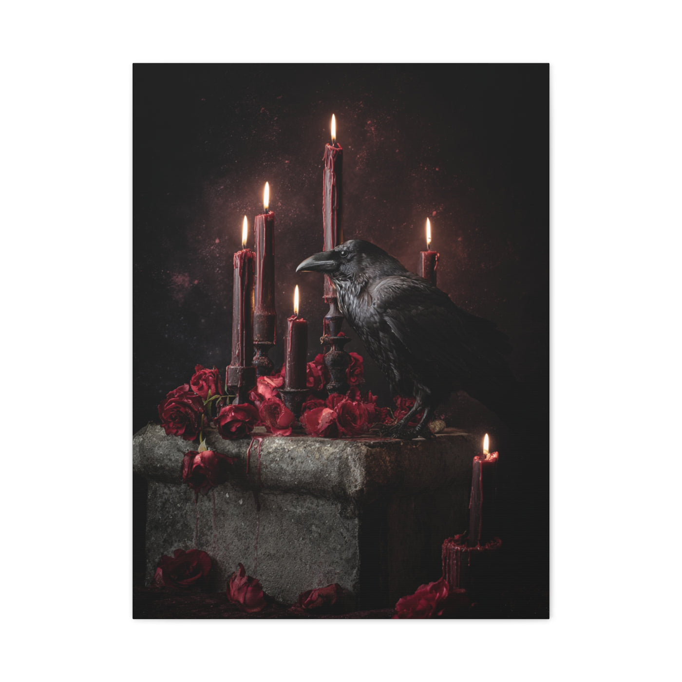 Raven with Candles and Crimson Roses Wall Art & Canvas Print