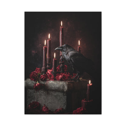 Raven with Candles and Crimson Roses Wall Art & Canvas Print
