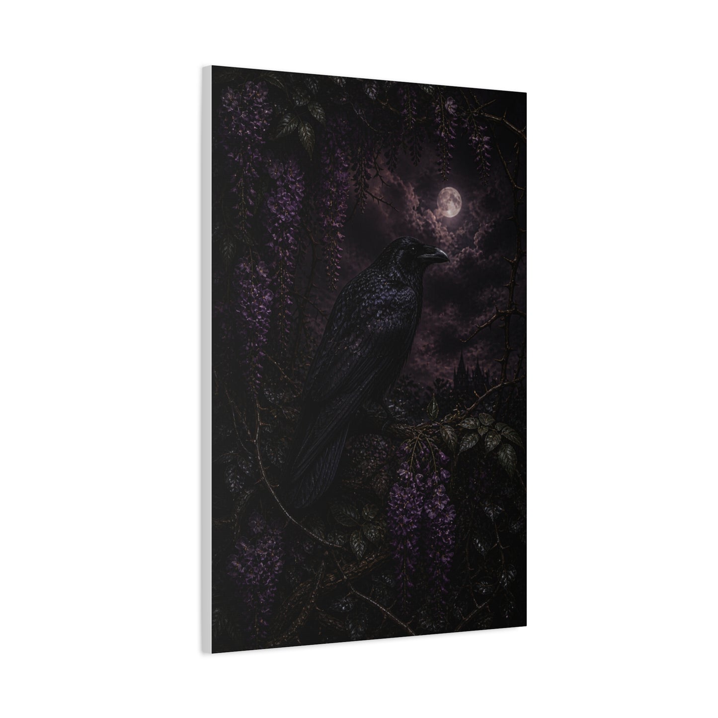 Raven in Wisteria Moonlit Scene Wall Art & Canvas Print