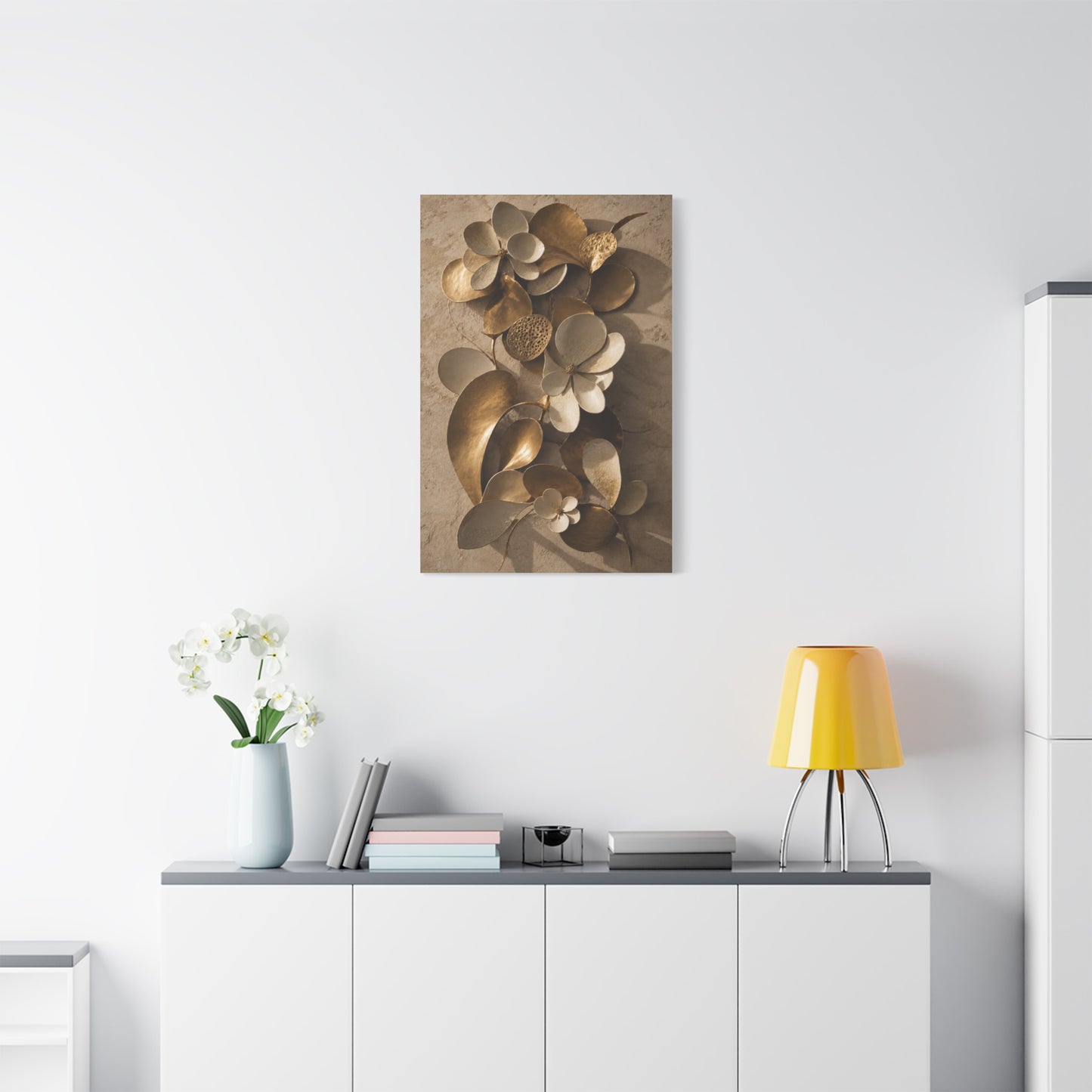 Brass and Ceramic Floral Relief Wall Art & Canvas Print