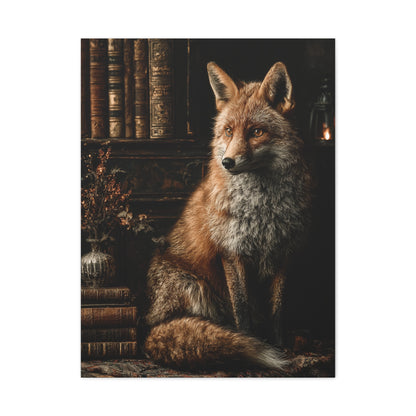 Dark Academia Fox Library Portrait Wall Art & Canvas Print