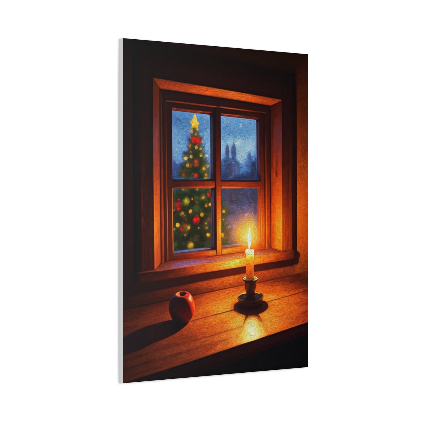 Cozy Christmas Window Candle Scene Wall Art & Canvas Print