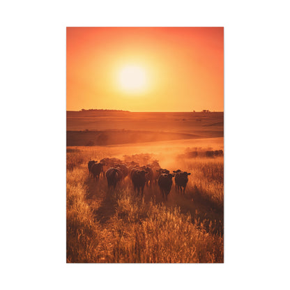 Golden Sunset Cattle Trail Wall Art & Canvas Print
