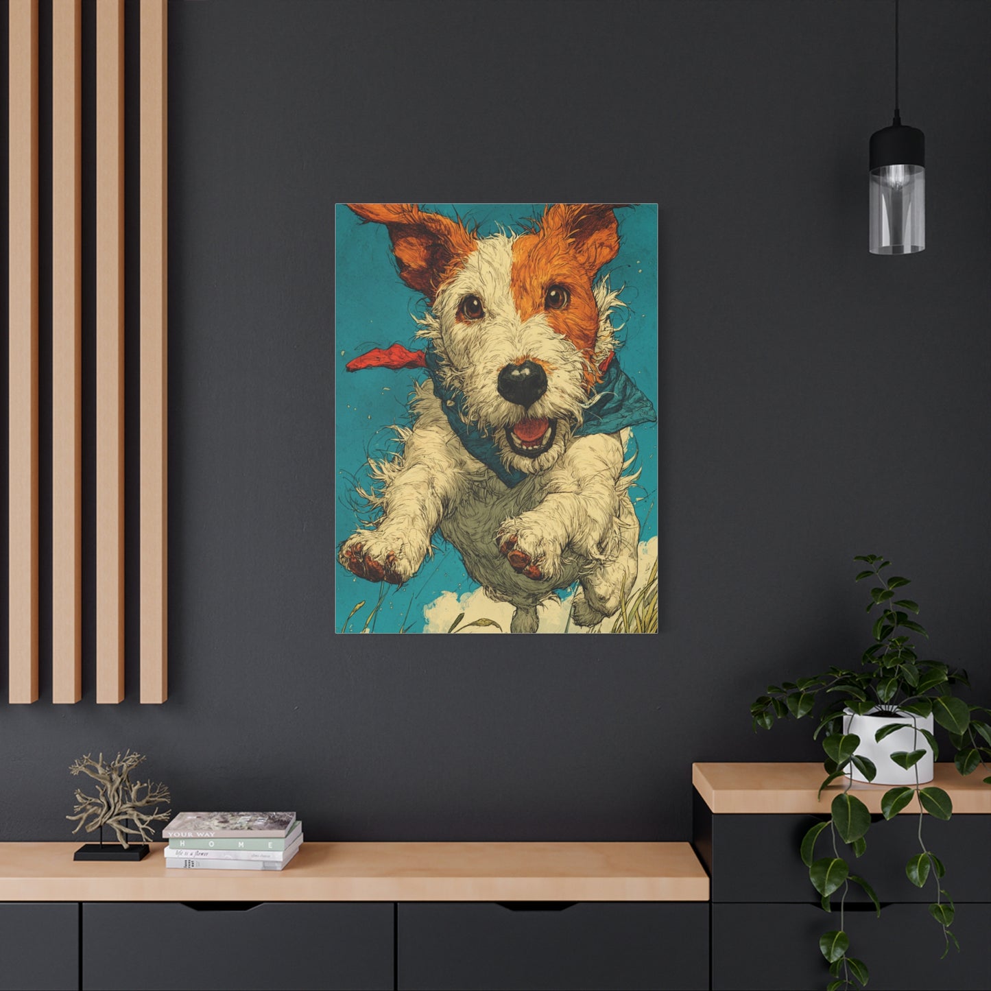 Jack Russell Terrier Mid-Leap Illustration Wall Art & Canvas Print