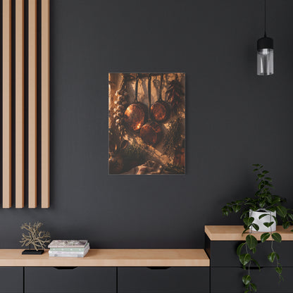 Copper Cookware Rustic Kitchen Wall Art & Canvas Print