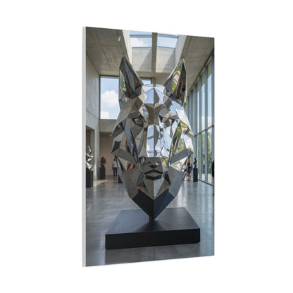 Geometric Chrome Wolf Head Sculpture Wall Art & Canvas Print