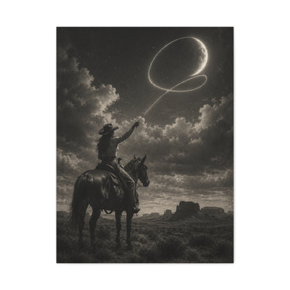 Cowgirl Moon Lasso Silhouette Scene Wall Art & Canvas Print