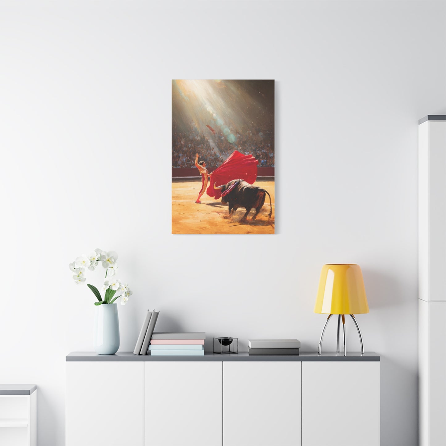 Spanish Matador and Charging Bull Arena Scene Wall Art & Canvas Print