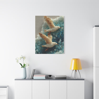 Sea Glass And Driftwood Seagull Coastal Composition Wall Art & Canvas Print