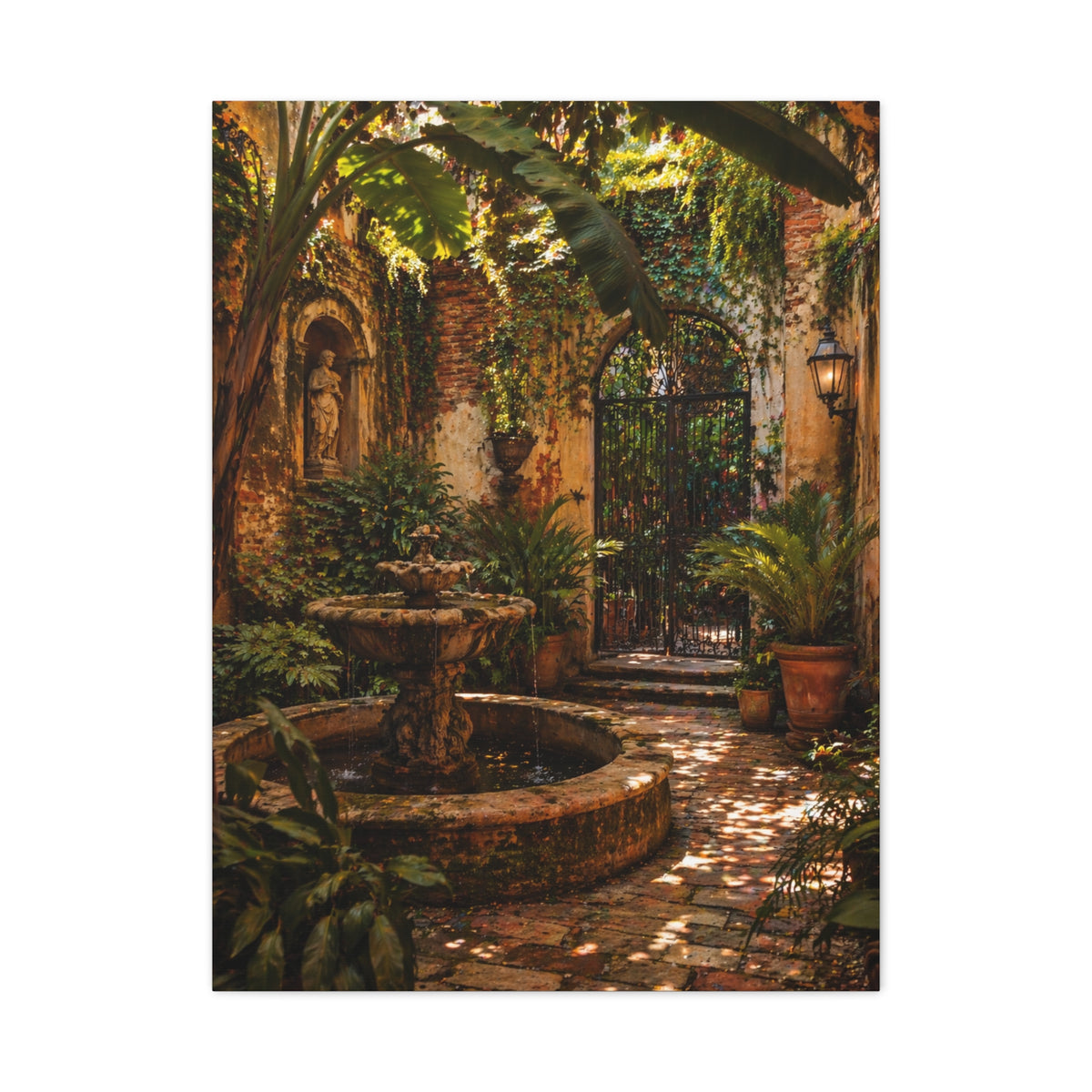 Hidden Courtyard Garden Fountain Wall Art & Canvas Print