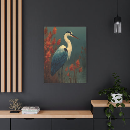 White Heron Marsh Portrait Wall Art & Canvas Print