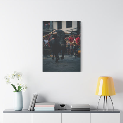 Bull Guided Through Festival Streets Wall Art & Canvas Print