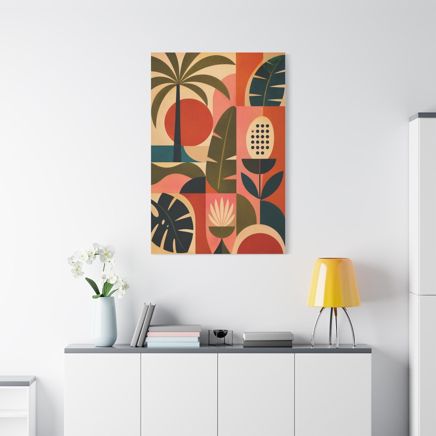 Mid-Century Geometric Tropical Composition Wall Art & Canvas Print