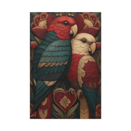 Fraktur Lovebirds Folk Ornament Wall Art & Canvas Print