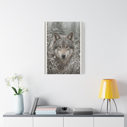 Snow Forest Gray Wolf Framed Portrait Wall Art & Canvas Print