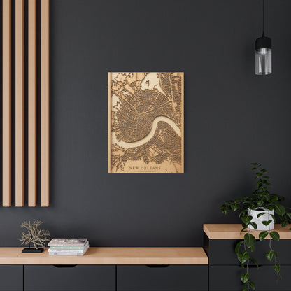 New Orleans Wooden Map Relief Wall Art & Canvas Print