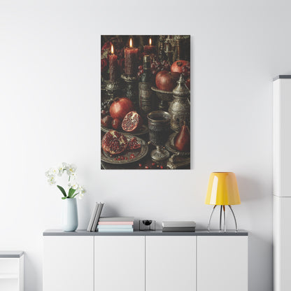 Pomegranate and Candlelight Renaissance Still Life Wall Art & Canvas Print