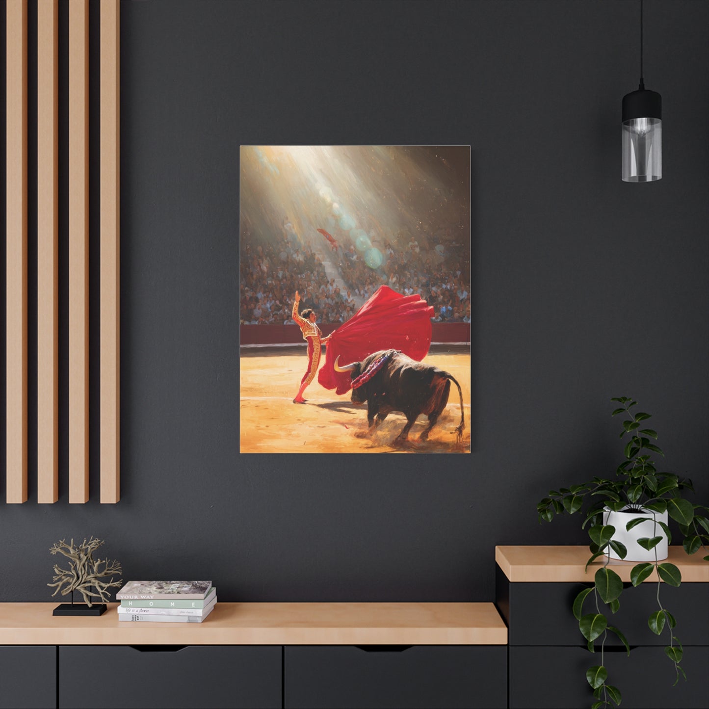 Spanish Matador and Charging Bull Arena Scene Wall Art & Canvas Print