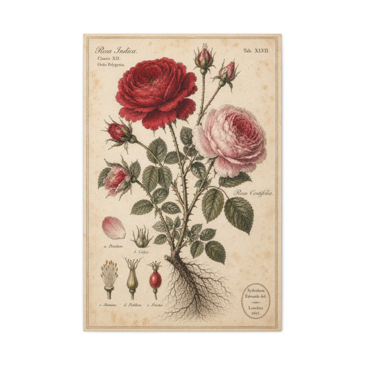 Victorian Rose Botanical Study Wall Art & Canvas Print