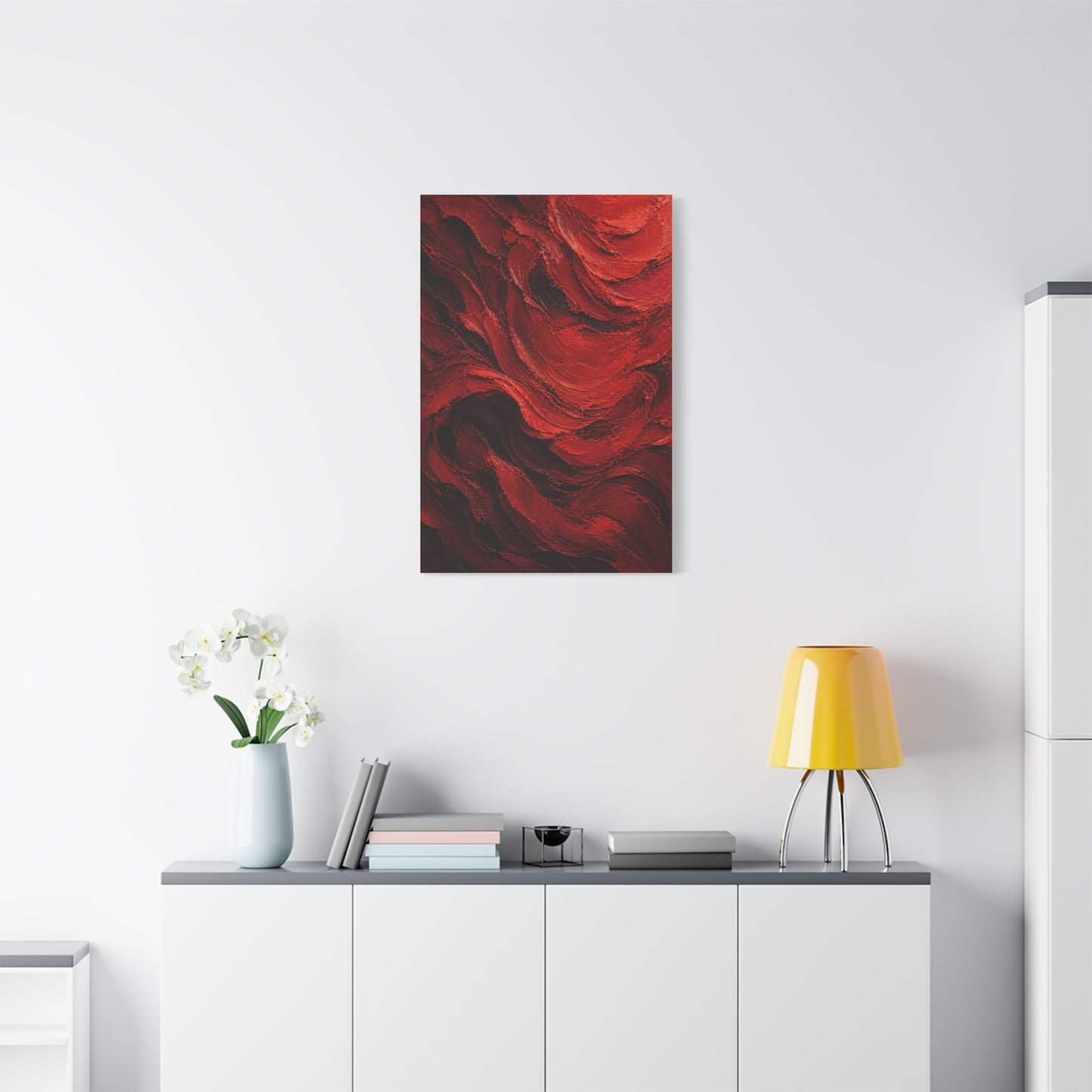 Crimson Wave Impasto Texture Wall Art & Canvas Print