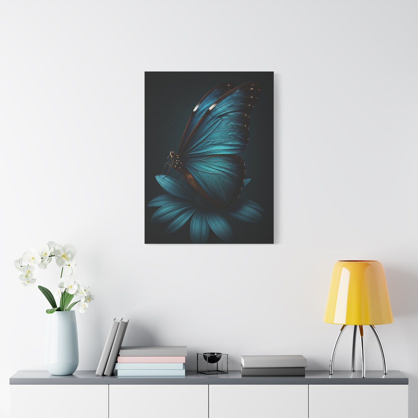 Blue Morpho Butterfly on Midnight Bloom Wall Art & Canvas Prints