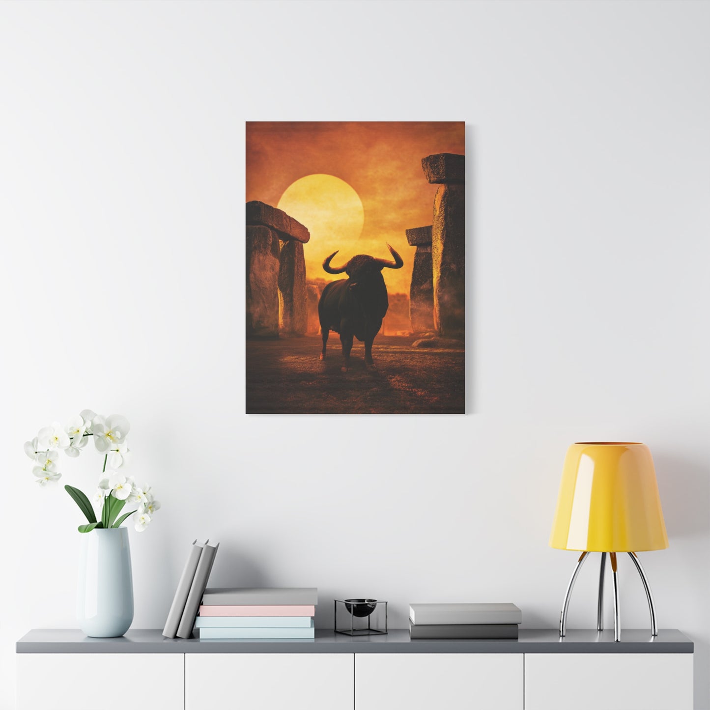 Mythic Bull Among Ancient Stone Ruins Wall Art & Canvas Print