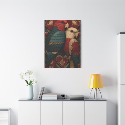 Fraktur Lovebirds Folk Ornament Wall Art & Canvas Print