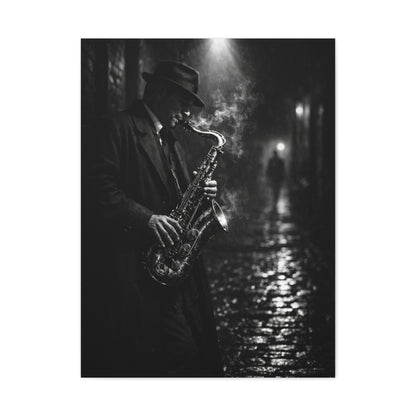 Noir Jazz Saxophone Alley Wall Art & Canvas Print