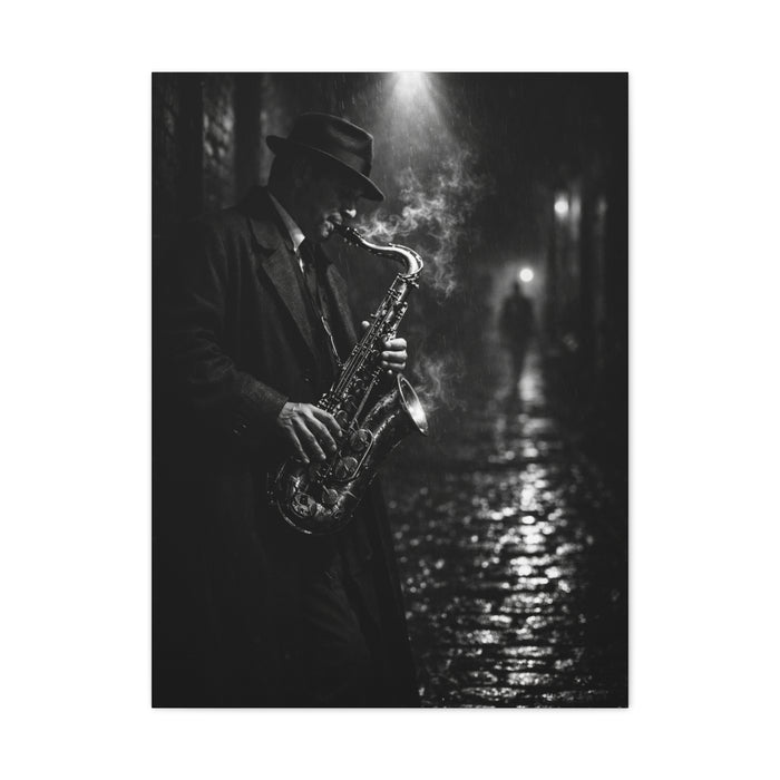 Noir Jazz Saxophone Alley Wall Art & Canvas Print