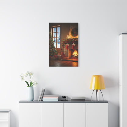 Cozy Christmas Fireplace Evening Wall Art & Canvas Print