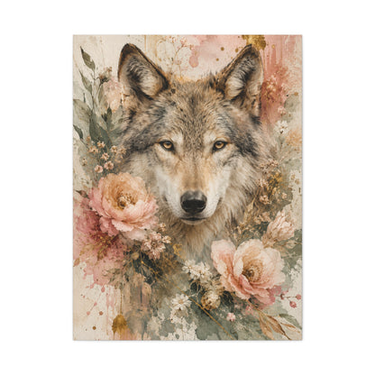 Boho Floral Wolf Portrait Blush Composition Wall Art & Canvas Print