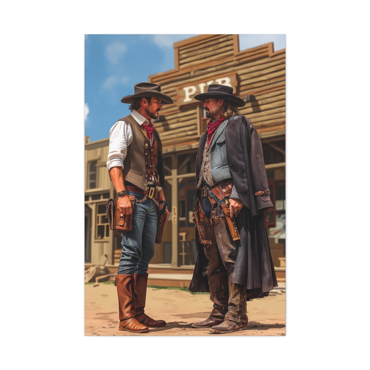 Rival Cowboys Facing Off Outside the Saloon Wall Art & Canvas Print