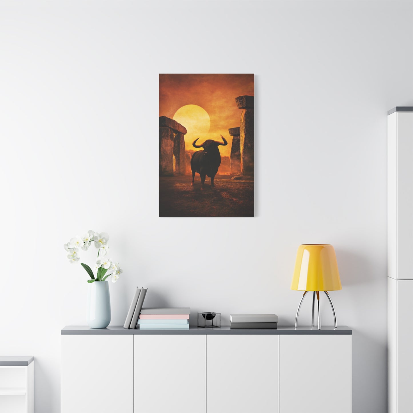 Mythic Bull Among Ancient Stone Ruins Wall Art & Canvas Print