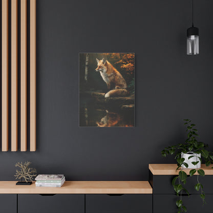 Woodland Stream Fox Reflection Wall Art & Canvas Print